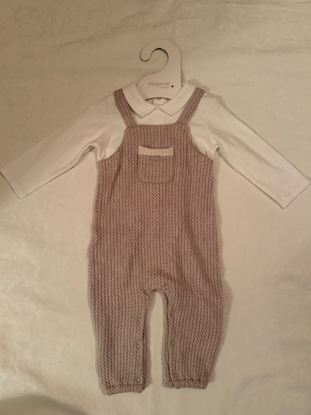 Mayoral Mauve Knit Overalls with White Top
